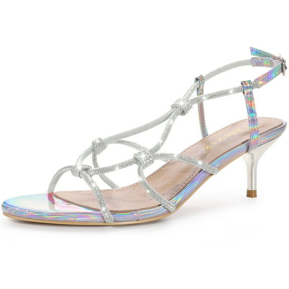 Unique Bargains Women's Rhinestone Strappy Slingback Kitten Heels Sandals