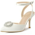 thumbnail image 1 of Unique Bargains Women's Rhinestones Ankle Strap Stiletto Heel Pumps White 10, 1 of 6