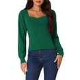 thumbnail image 1 of Unique Bargains Women's Rib Knit Sweater Long Puff Sleeve Sweetheart Neck Jumper Tops M Green, 1 of 6