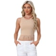 thumbnail image 1 of Unique Bargains Women’s Ribbed Knit Tank Crew Neck Sleeveless Crop Tassel Trim Vest S Khaki, 1 of 6