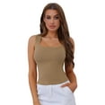 thumbnail image 1 of Unique Bargains Women's Ribbed Undershirt Square Neck Tank Top with Built-In Bra S Brown, 1 of 6
