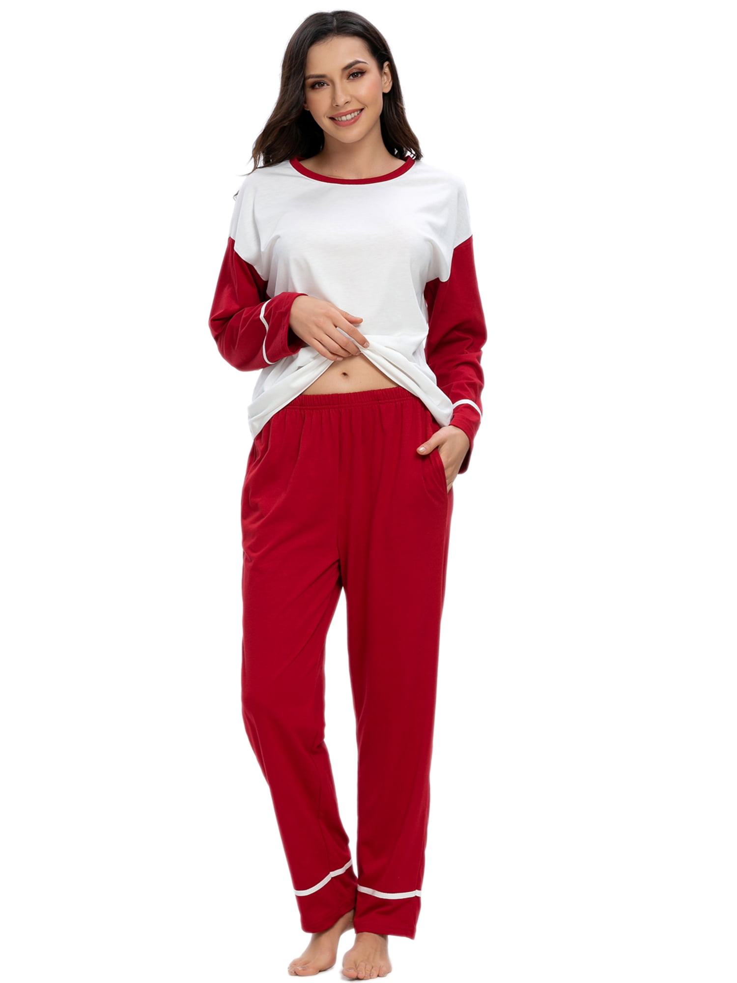 Unique Bargains Women's Round Neck Nightwear with Pants Loungewear Pajama Sleepwear Sets