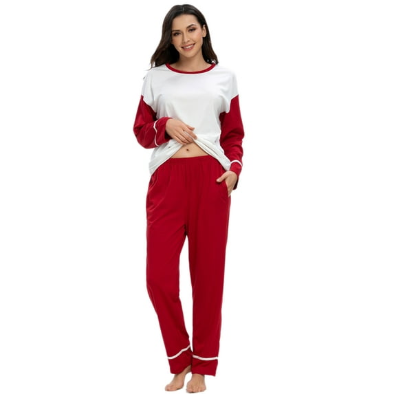 Unique Bargains Women's Round Neck Nightwear with Pants Loungewear Pajama Sleepwear Sets