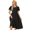 thumbnail image 1 of Unique Bargains Women's Puff Sleeve Textured Fit and Flare Dresses S Black, 1 of 6