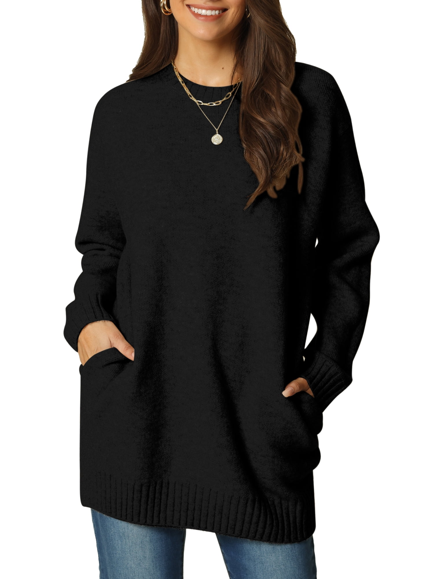 DARING DIVA Round Neck Pullover Long Sleeve Casual Sweater S Black