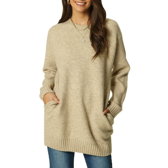 DARING DIVA Round Neck Pullover Long Sleeve Casual Sweater S Khaki