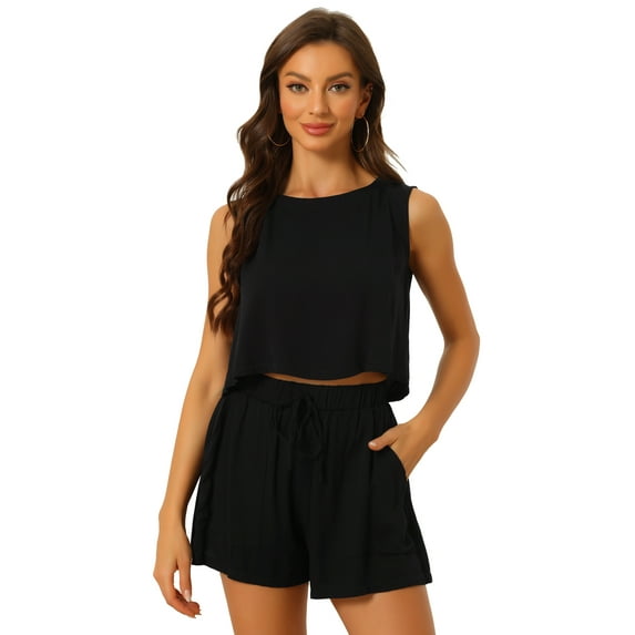 DARING DIVA Women's 2 Pcs Outfits Summer Top and Casual Shorts Sets M Black