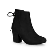 Unique Bargains Women's Round Toe Block Heel Back Zipper Ankle Boots Black 9