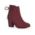 thumbnail image 1 of Unique Bargains Women's Round Toe Block Heel Back Zipper Ankle Boots Burgundy 7, 1 of 6