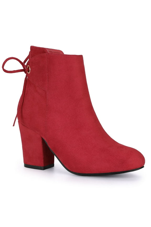 Women's Round Toe Block Heel Back Zipper Ankle Boots Red 8