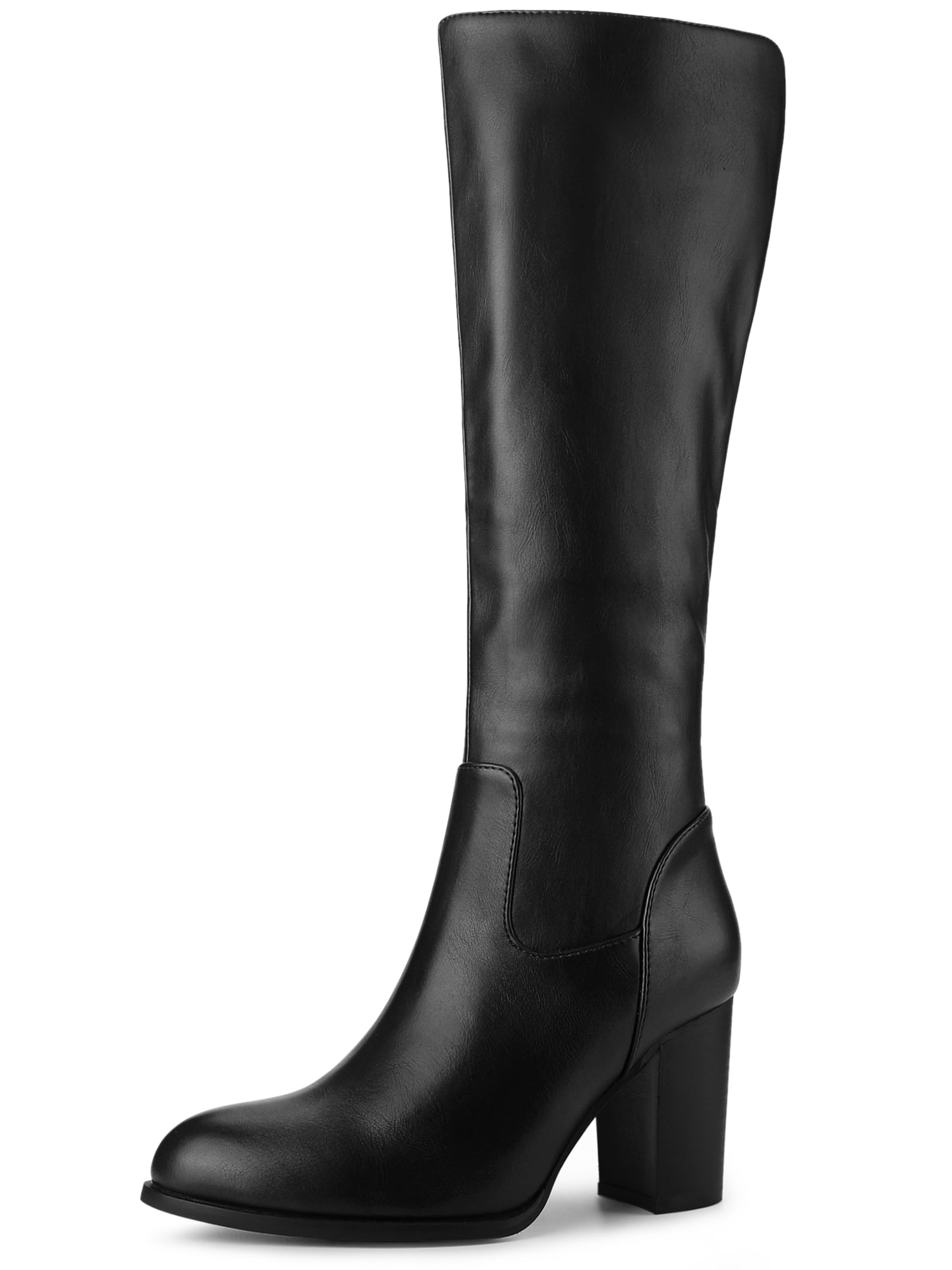 Unique Bargains Women's Round Toe Block Heeled Knee High Boots 