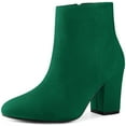 thumbnail image 1 of Unique Bargains Women's Round Toe Chunky Heels Ankle Boots Green 9, 1 of 6