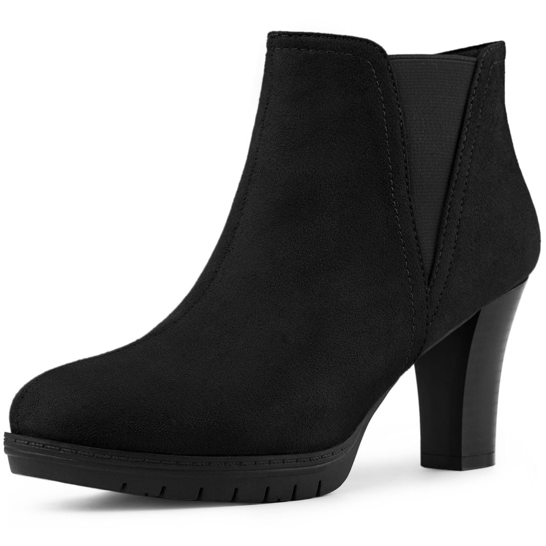 Unique Bargains Women's Round Toe Chunky Heels Chelsea Ankle Boots