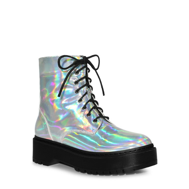 Unique Bargains Women s Round Toe Lace Up Colorful Platform Combat