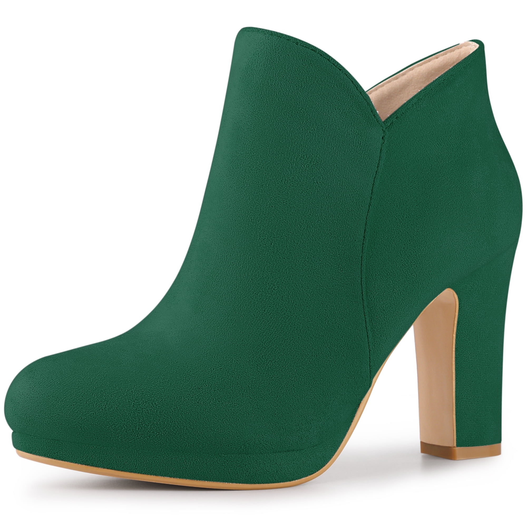 Unique Bargains Women's Round Toe Platform Chunky Ankle Heels Boots Green 7.5