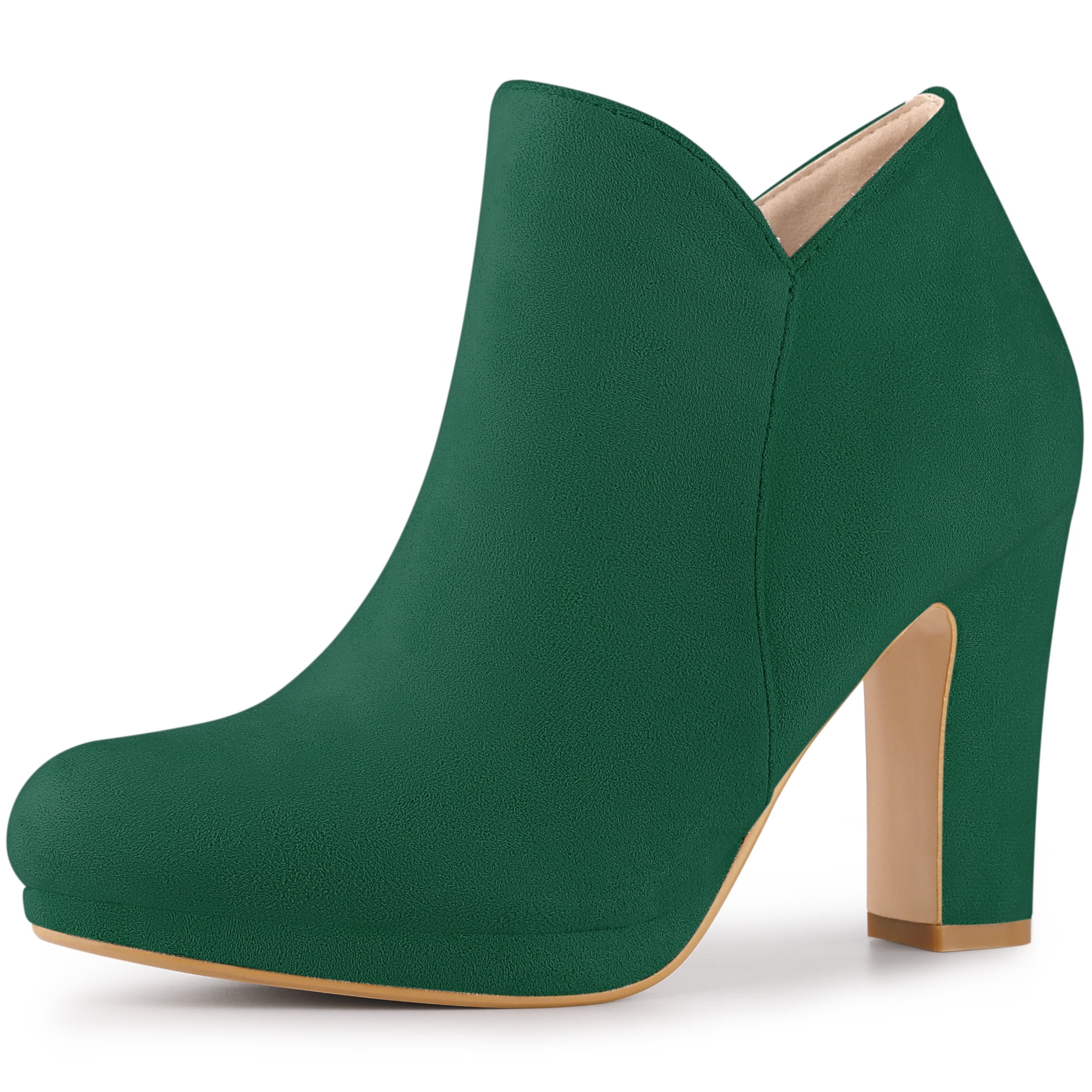 Unique Bargains Women's Round Toe Platform Chunky Ankle Heels Boots Green 8.5