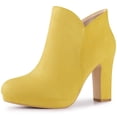 thumbnail image 1 of Unique Bargains Women's Round Toe Platform Chunky Ankle Heels Boots Yellow 9, 1 of 7