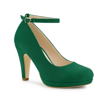 Unique Bargains Women's Round Toe Stiletto Heel Ankle Strap Pumps Green 6.5