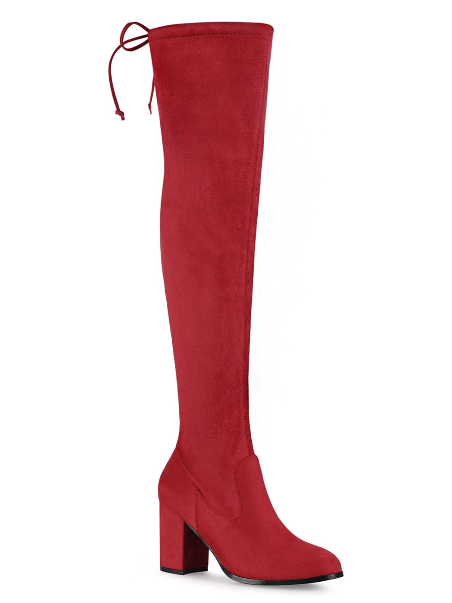 Block Heel Over the Knee Boots - Red S