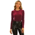 thumbnail image 1 of DARING DIVA Ruffle Neck Puff Long Sleeve Velvet Top S Burgundy, 1 of 6