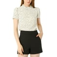 thumbnail image 1 of Unique Bargains Women's Ruffle Polkd Dots Stand Collar Short Sleeve Blouse Top, 1 of 8