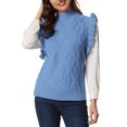 thumbnail image 1 of Unique Bargains Women's Ruffle Sleeve Solid Mock Neck Cable Knit Pullover Sweater, 1 of 5