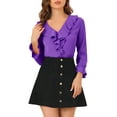 thumbnail image 1 of Unique Bargains Women's Ruffle V Neck Chiffon Work Office Peasant Blouse M Dark Purple, 1 of 8