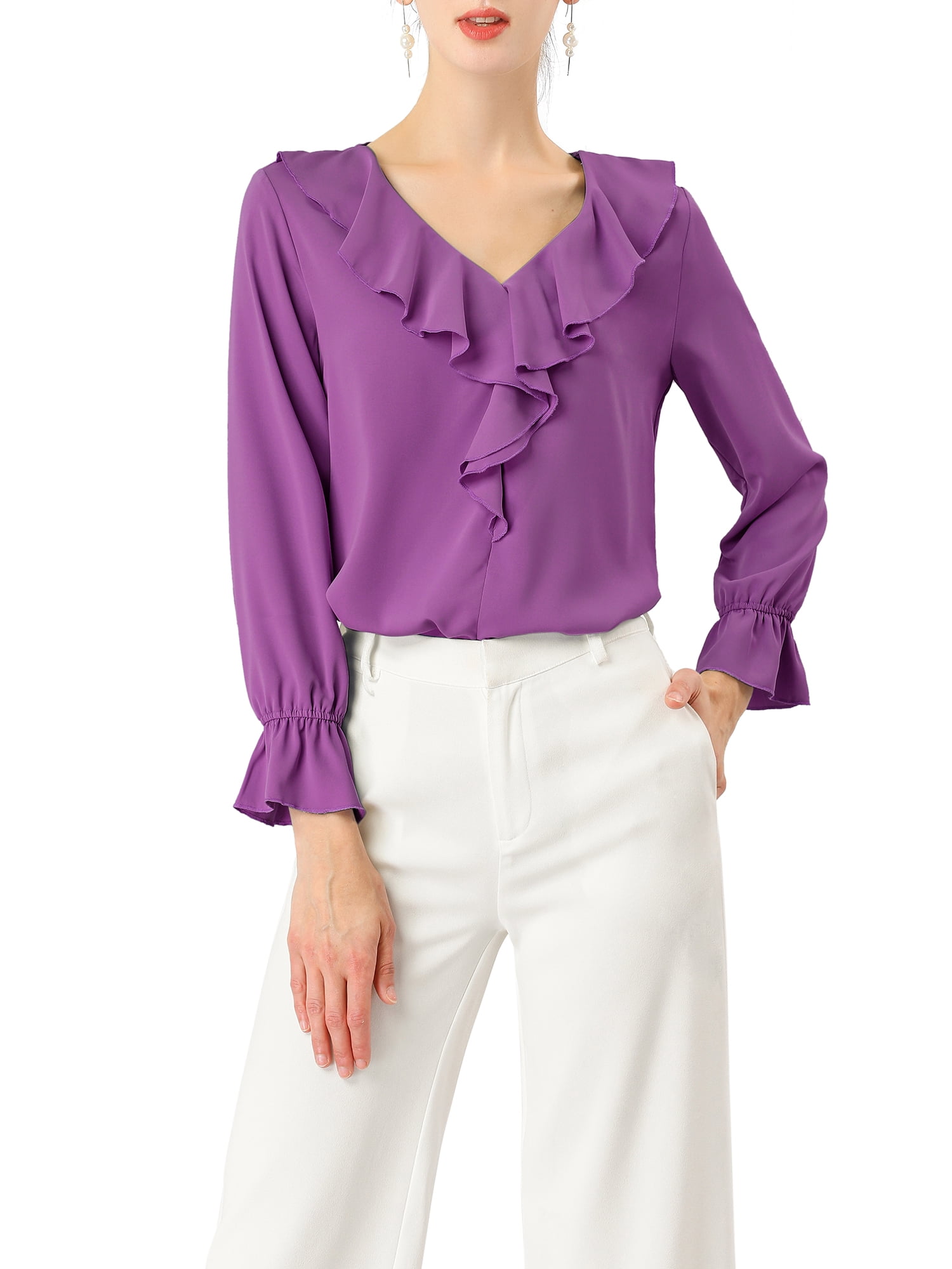 purple ruffle blouse