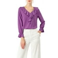 thumbnail image 1 of Unique Bargains Women's Ruffle V Neck Chiffon Work Office Peasant Blouse XL Purple, 1 of 7