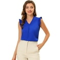 thumbnail image 1 of DARING DIVA Ruffled V Neck Sleeveless Tops Shirts L Royal Blue, 1 of 6