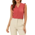 thumbnail image 1 of DARING DIVA Ruffled V Neck Sleeveless Tops Shirts L Watermelon Red, 1 of 6