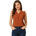 thumbnail image 1 of DARING DIVA Ruffled V Neck Sleeveless Tops Shirts XS Caramel, 1 of 6
