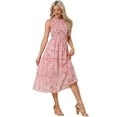 thumbnail image 1 of Unique Bargains Women's Ruffles Chiffon Sleeveless Floral Smocked Dresses M Pink, 1 of 6