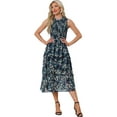 thumbnail image 1 of Unique Bargains Women's Ruffles Chiffon Sleeveless Floral Smocked Dresses XL Dark Blue, 1 of 6