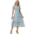 thumbnail image 1 of Unique Bargains Women's Ruffles Chiffon Sleeveless Floral Smocked Dresses XS Light Blue, 1 of 6