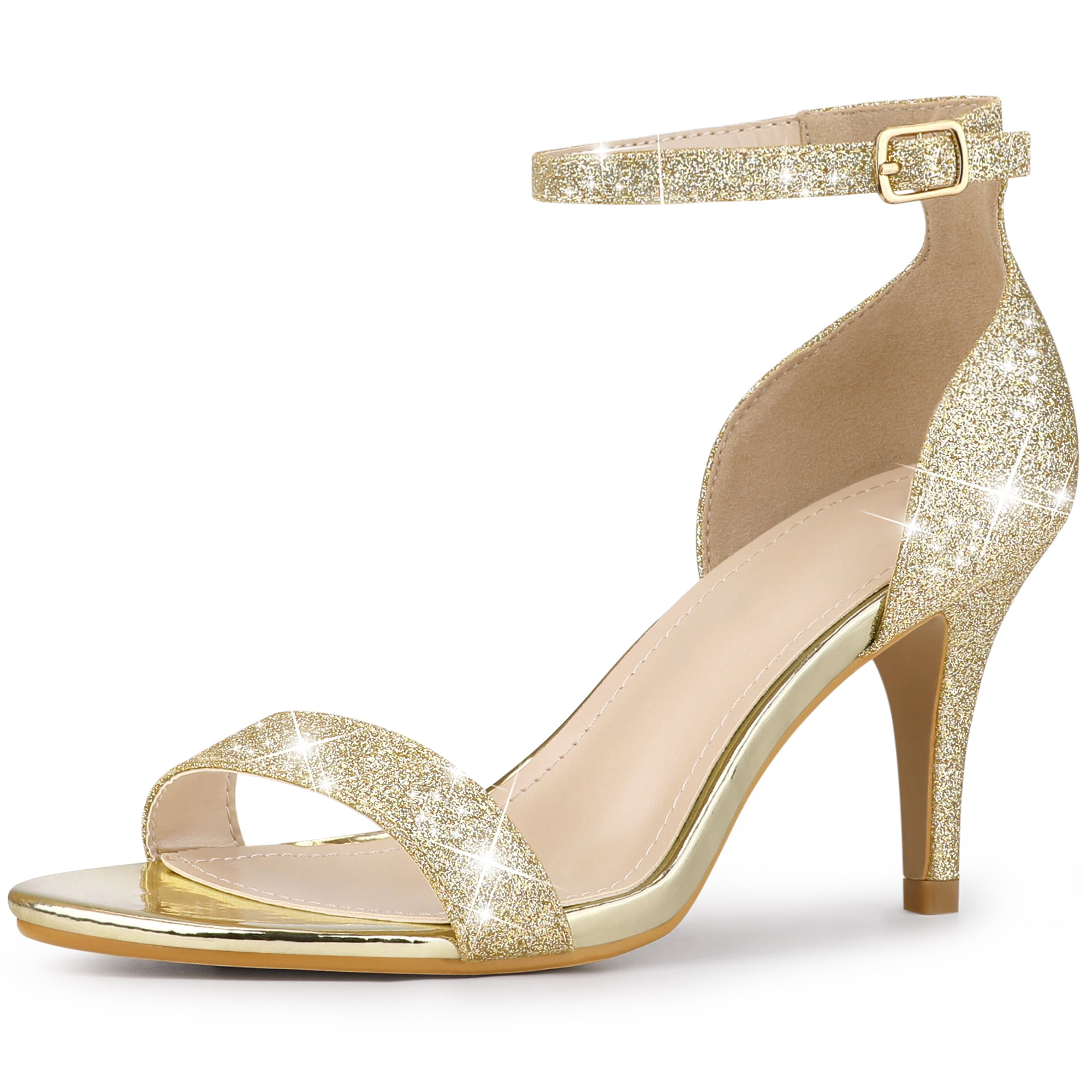 Unique Bargains Women's Sandals Ankle Strap Stiletto Heels Glitter Sandals