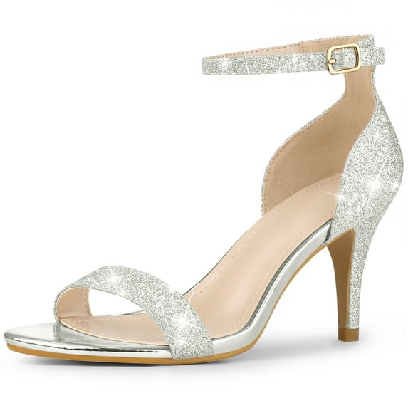 Unique Bargains Women's Sandals Ankle Strap Stiletto Heels Glitter Sandals