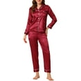 thumbnail image 1 of Unique Bargains Women's Satin 2pc Loungewear Button Down Silky Pajama Sleepwear Sets, 1 of 5