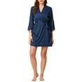 thumbnail image 1 of Unique Bargains Women's Satin 2pcs Cami Nightdress with Robe Sexy Pajama Sets S Blue, 1 of 5