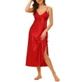 thumbnail image 1 of Unique Bargains Women's Satin Pajama V Neck Sexy Nightdress Soft Midi Lounge Dress, 1 of 5