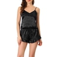 thumbnail image 1 of Unique Bargains Women's Satin Sexy Lingerie Cami Tops with Shorts Sleepwear Pajamas Sets, 1 of 5