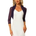 thumbnail image 1 of Unique Bargains Women's Semi Sheer Elegant 3/4 Sleeves Cardigan Bolero Shrugs S Purple, 1 of 6