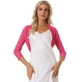thumbnail image 1 of Unique Bargains Women's Semi Sheer Elegant 3/4 Sleeves Cardigan Bolero Shrugs XS Rose Red, 1 of 4