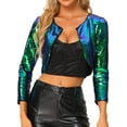 thumbnail image 1 of DARING DIVA Sequin Jacket Sparkly Open Front Crop Shrug Bolero Cardigan M Green, 1 of 6