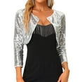 thumbnail image 1 of DARING DIVA Sequin Jacket Sparkly Open Front Crop Shrug Bolero Cardigan M Silver, 1 of 6