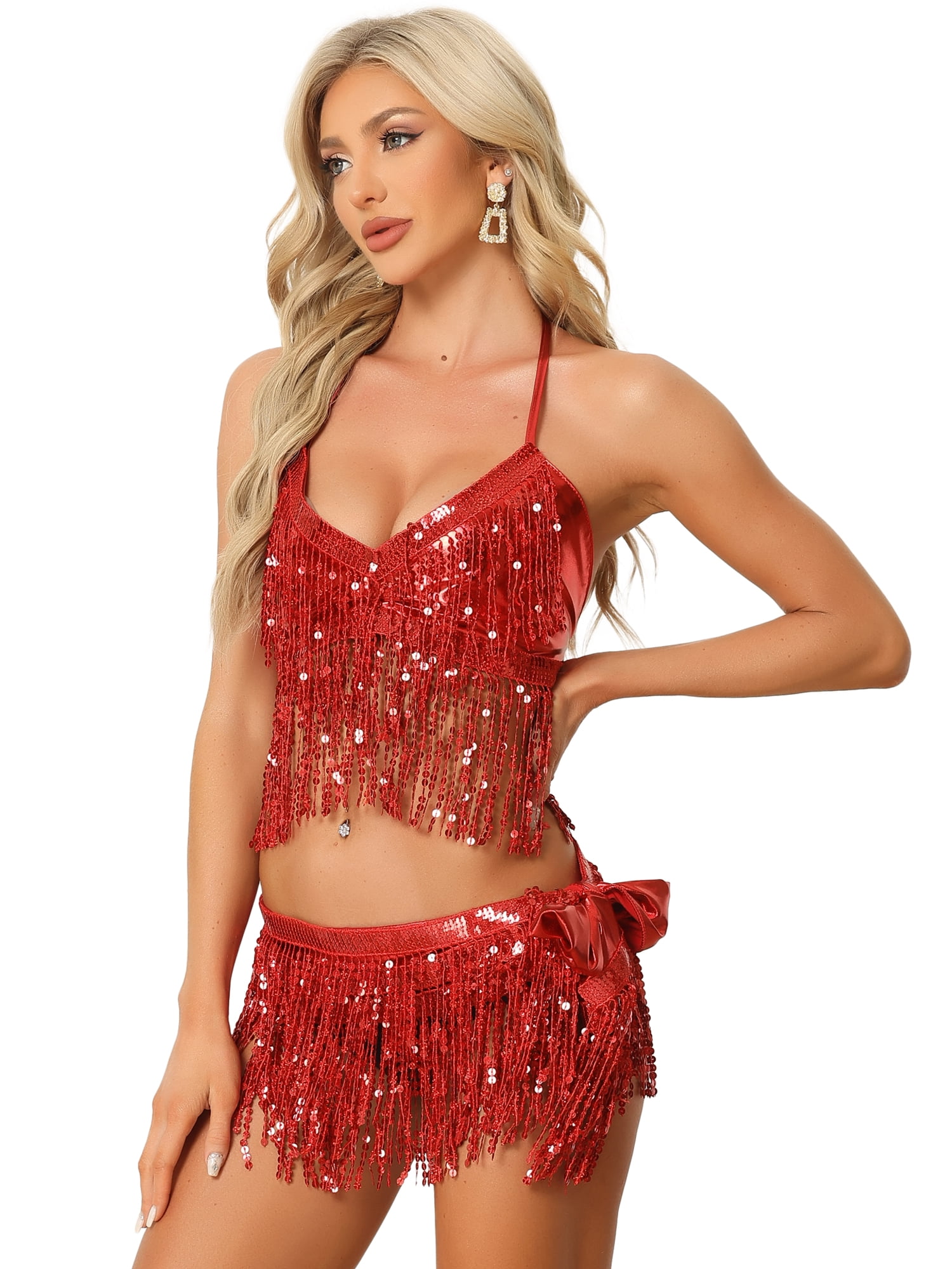 red sequin crop top dance