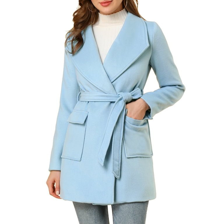 Unique Bargains Women's Shawl Collar Lapel Belted Winter Coat with