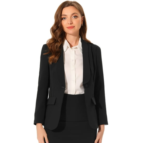 DARING DIVA Shawl Lapel Long Sleeve Pockets Office Blazer L Black