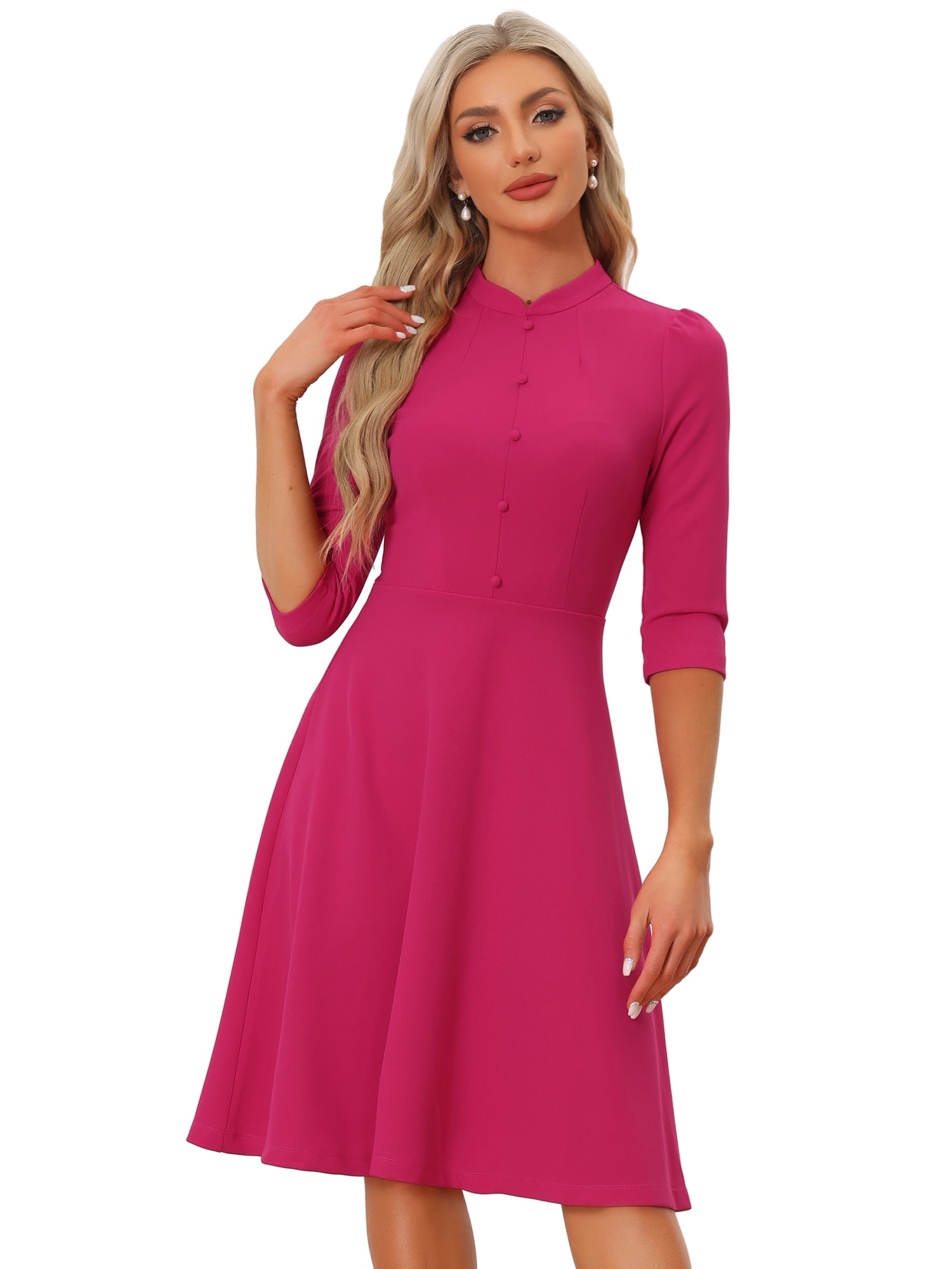 Unique Bargains Women's Sheath Dresses 3/4 Sleeves Stand
