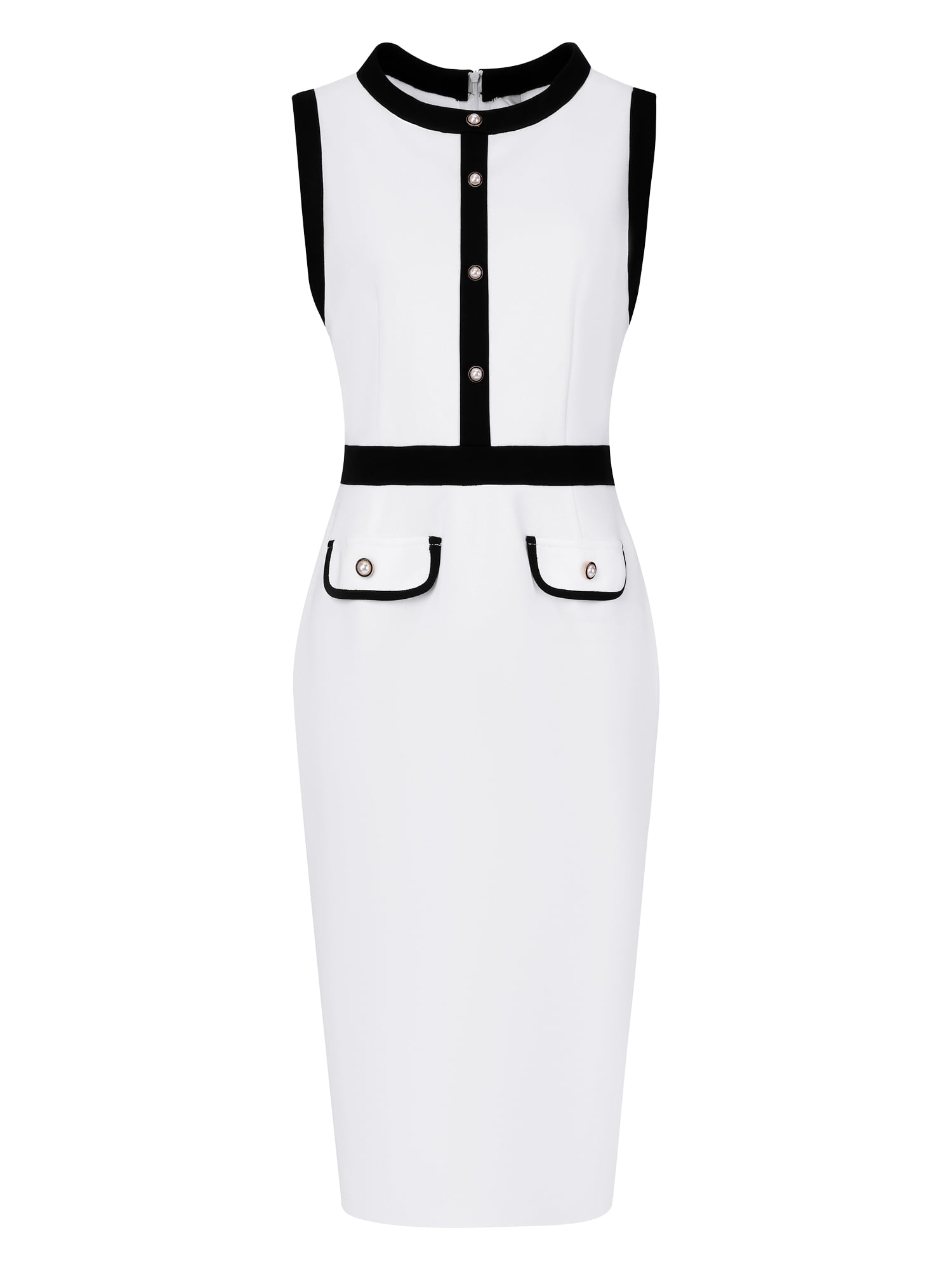 DARING DIVA Sheath Sleeveless Contrast Color Pencil Dress M Black White